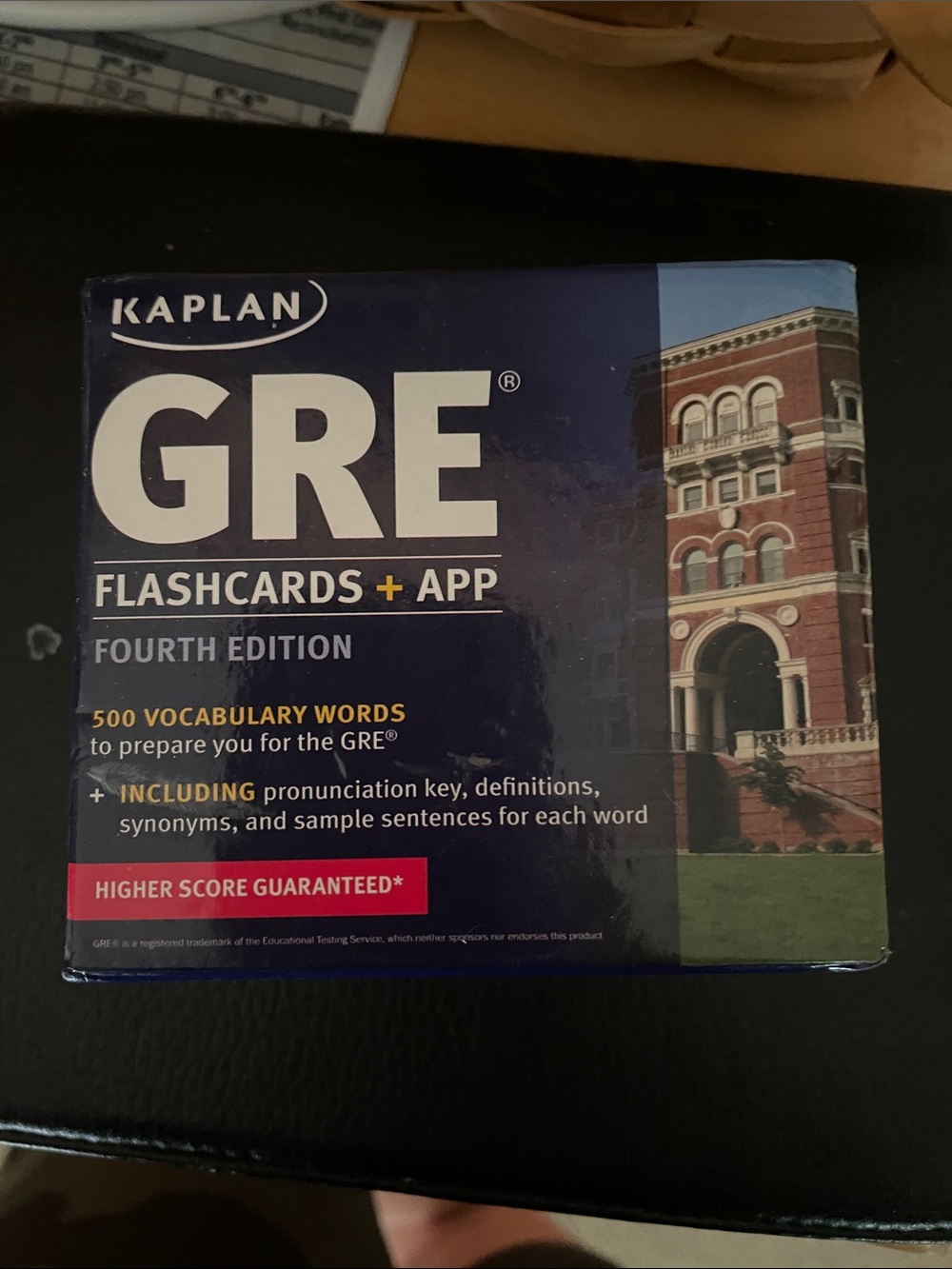 Kaplan GRE Flashcards Box in Navy Blue and Red Accent